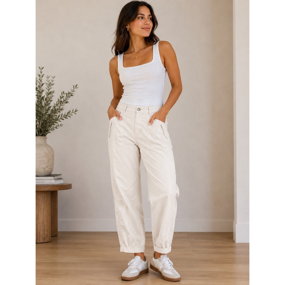 Athleta La Viva Ankle Pants Cream Utility Travel Tapered Leg Womens 6